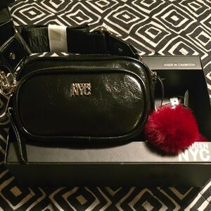 Alden NYC Black Crossbody Bag with Red Pom Charm